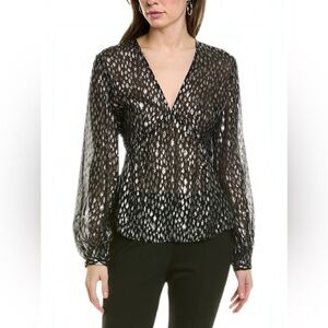 The Kooples Silver Metallic Sheer Peplum Blouse Size 3 (L)